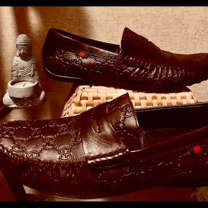 GUCCI Guccissima GG Logo Monogram Loafer Brown Leather